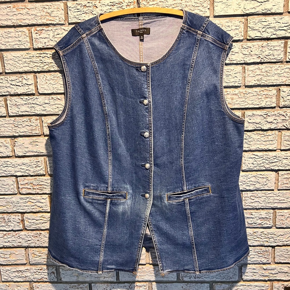 Talbots Plus Womens 18W Denim Vest Sheila Wash Stretch Button Front Blue Vest